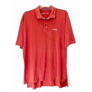 Orvis Vintage Mens Large Polo Shirt Red Short Sleeve 100% heavy cotton